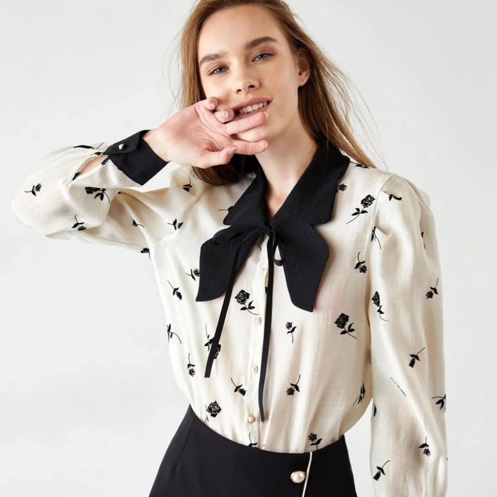 NWT J.ing Mariela White Bow Blouse S